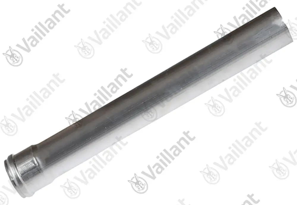 Vaillant Abgasrohr aus Aluminiummaterial, längliches, zylindrisches Rohr mit einem Anschluss an einem Ende, geeignet für Abgasanlagen.